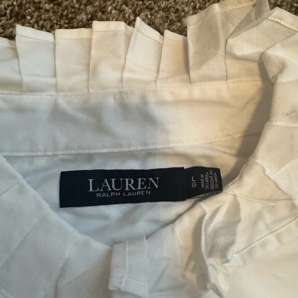 NWT Lauren Ralph Lauren Women’s White Button Down Shirt Ruffled Collar & Sleeves - Picture 6 of 10